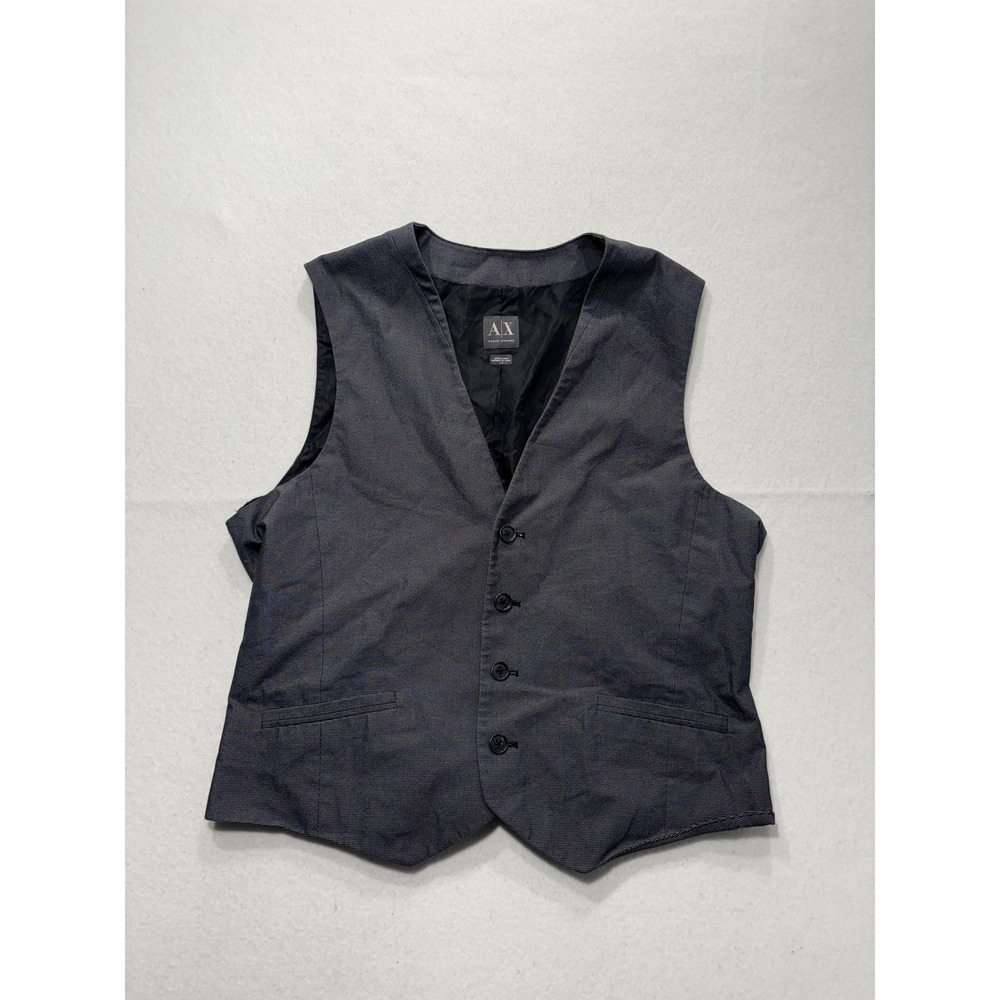 Armani Exchange Suit Vest Mens Large Gray Geometric Belted Back Formal 3 Piece